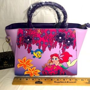 Disney Little Mermaid Ariel, Flounder, Sebastian Floral Handbag/Crossbody - NWT